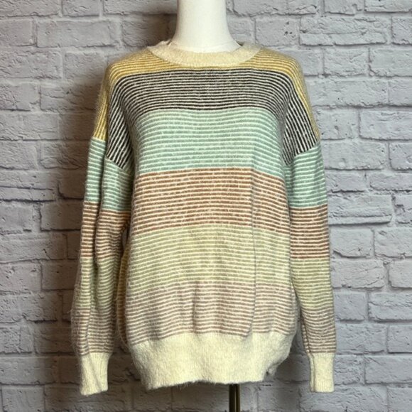 On Blue Pastel Stripe Textured Knit Sweater Women's L - Picture 1 of 6